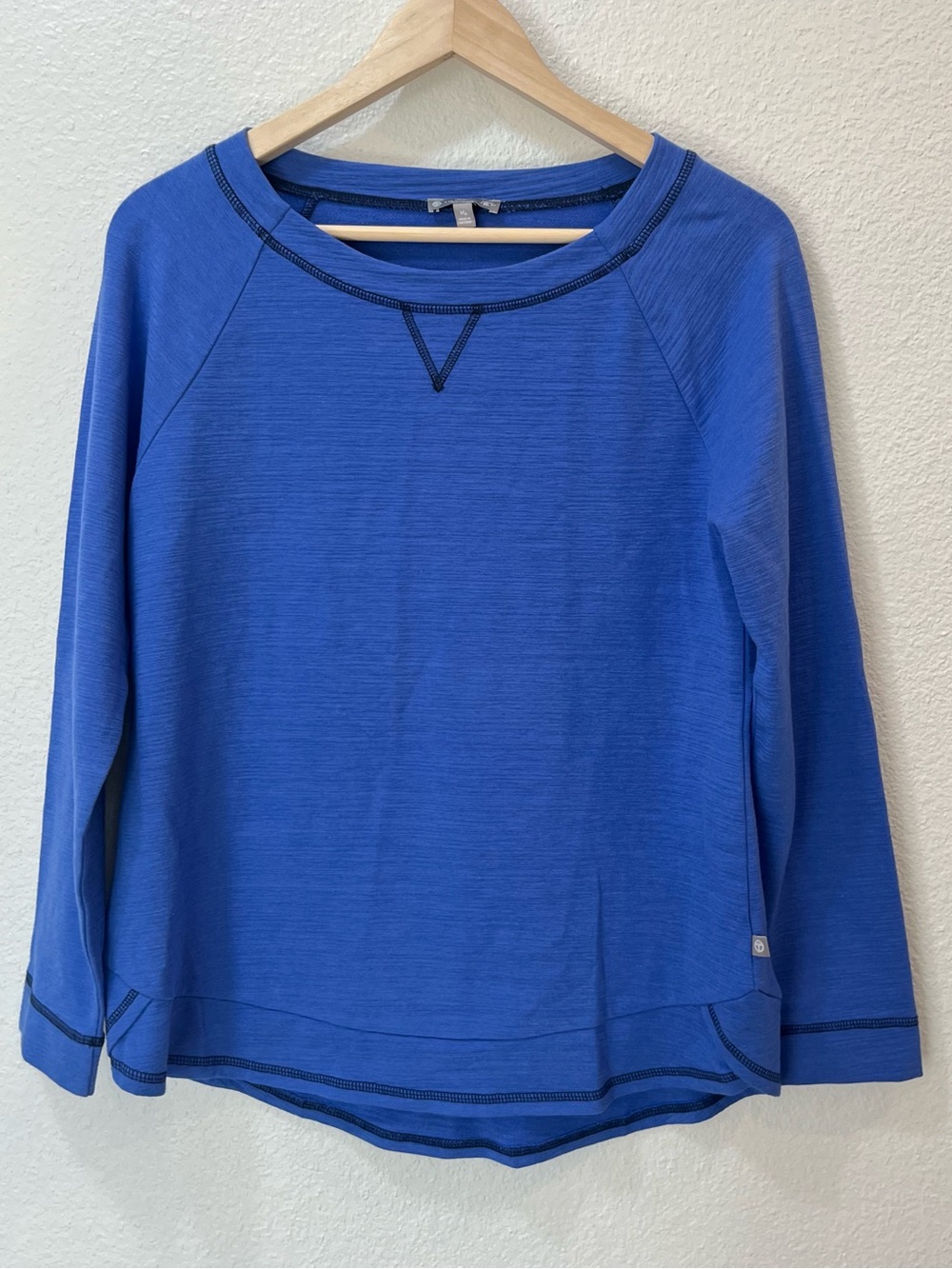 Talbots Blue Long Sleeve Crew Top with Contrast Stitching